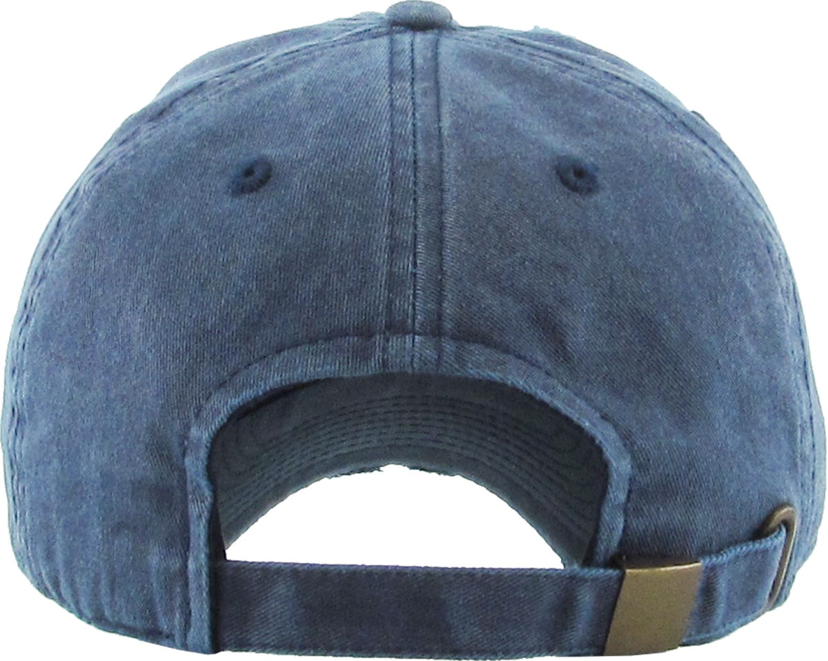 Pigment Washed Navy Blue Distressed Vintage Baseball Cap Back View